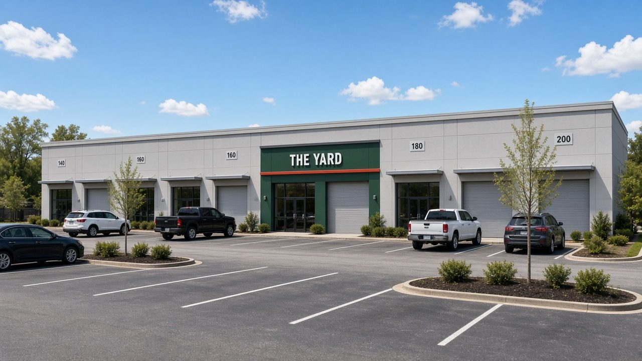 Concept rendering of The Yard's storefront in a Roswell business park